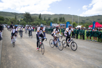 Mike Boy and his EL cycling crew are welcomed into the Rec. April 2015